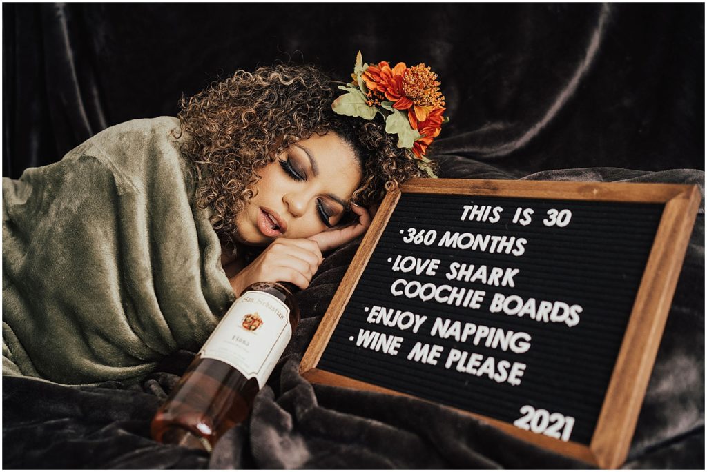 Letterboard with photographer's favorite things at 30 years old