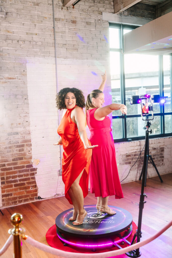 women dancing on 360 photo platform